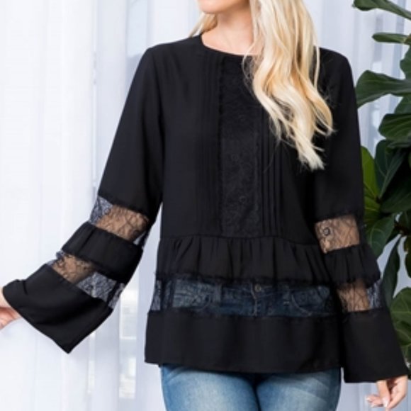 MODA ME COUTURE Tops - BLACK Lace detailed Blouse